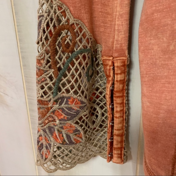 Gimmicks Washed Slub Top Linen Boho Lace XS - Picture 8 of 9